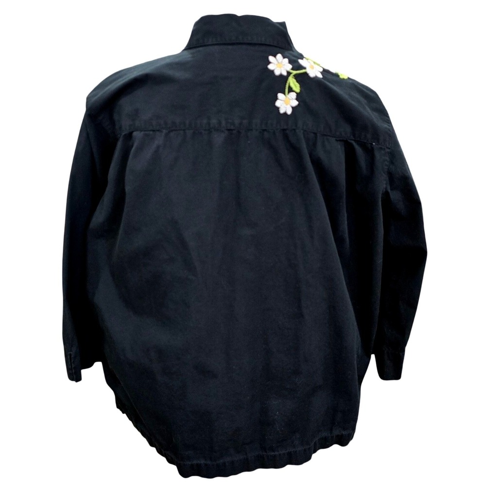 Bechamel Cotton Embroidered Daisy Button Up Shirt 3/4 Sleeve Womens Large Black‎ - Picture 3 of 8